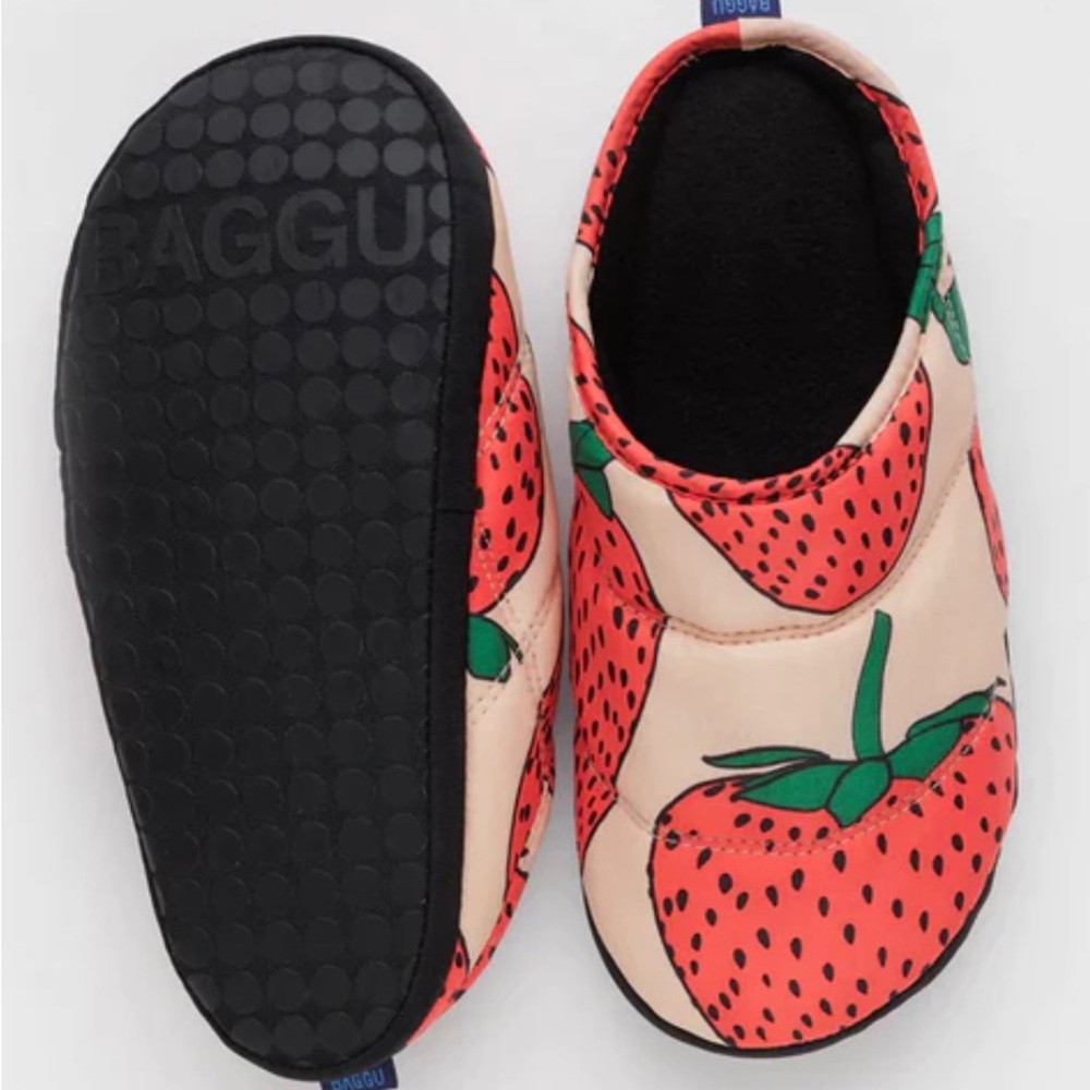 BAGGU Pink Strawberry Print Slip-On Slippers